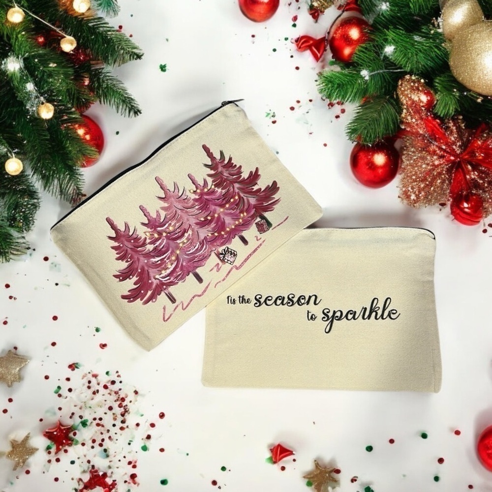 Pink Christmas Tree Makeup Travel Cosmetic Bag